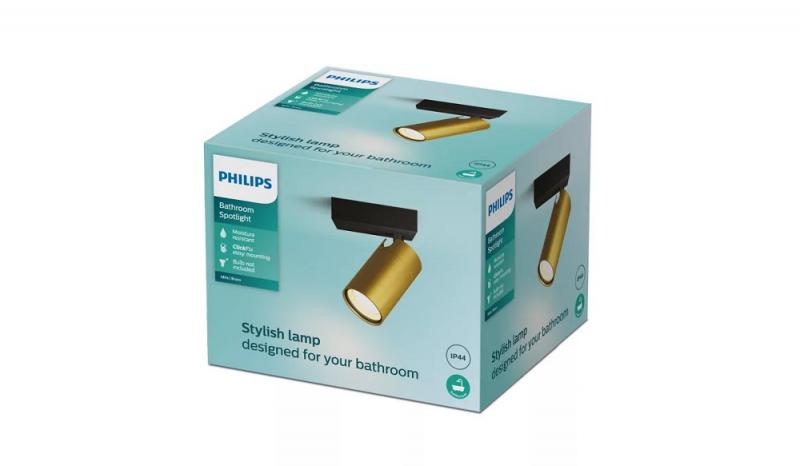 Philips 1er Idris Decken-/Wandspot in Schwarz/Gold IP44 - Badezimmer geeignet, dimmbar mit 1 x GU10 Fassung