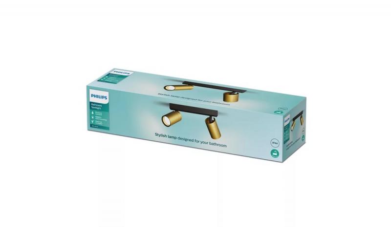 Philips 2er Idris Decken-/Wandspot in Schwarz/Gold IP44 - Badezimmer geeignet, dimmbar mit 2 x GU10 Fassung