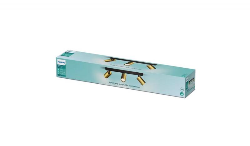 Philips 3er Idris Deckenstrahler in Schwarz/Gold IP44 - Badezimmer geeignet, dimmbar mit 3 x GU10 Fassung