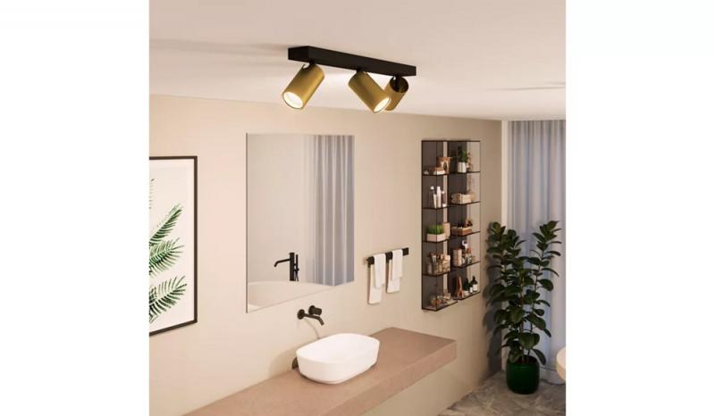 Philips 3er Idris Deckenstrahler in Schwarz/Gold IP44 - Badezimmer geeignet, dimmbar mit 3 x GU10 Fassung