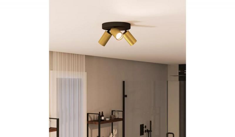 Philips 3er Deckenstrahler Idris in Schwarz/Gold IP44 - Badezimmer geeignet, dimmbar mit 3 x GU10 Fassung