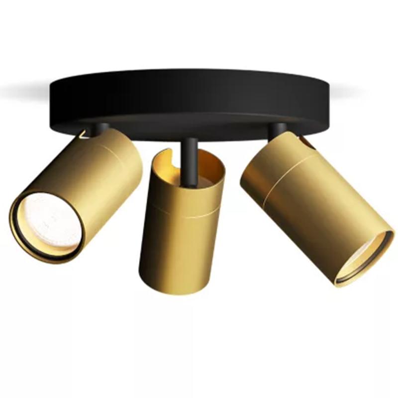 Philips 3er Deckenstrahler Idris in Schwarz/Gold IP44 - Badezimmer geeignet, dimmbar mit 3 x GU10 Fassung