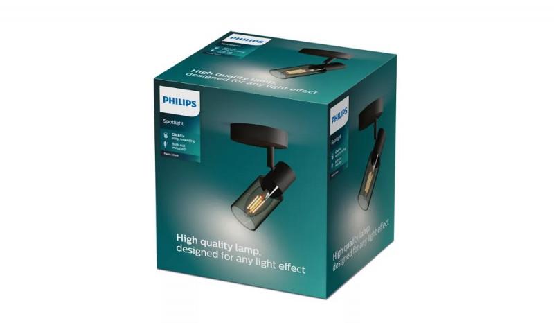 Philips 1er Palms Decken-/Wandspot in Schwarz IP20 - E14 Fassung - aus Glas und Metall