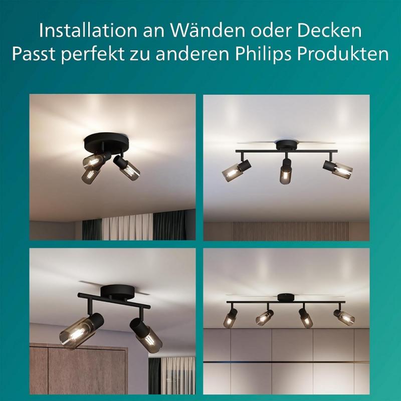 Philips 3er Palms Deckenstrahler in Schwarz IP20 - E14 Fassung - aus Glas und Metall