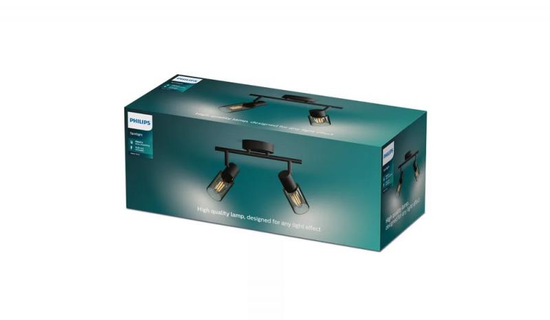 Philips 2er Palms Decken-/Wandspot in Schwarz IP20 - E14 Fassung - aus Glas und Metall