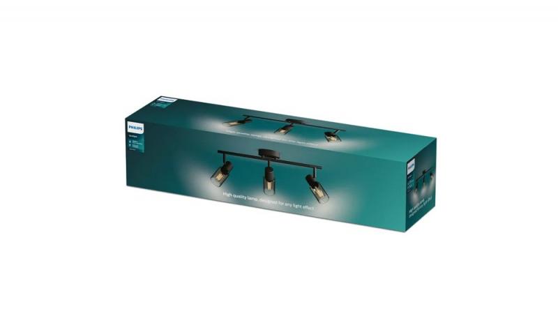 Philips 3er Palms Deckenstrahler in Schwarz IP20 - E14 Fassung - aus Glas und Metall