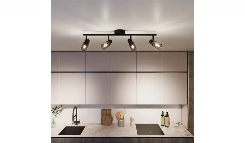 Philips 4er Palms Deckenstrahler in Schwarz IP20 - E14 Fassung - aus Glas und Metall