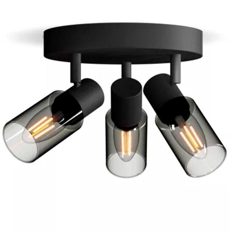 Philips 3er Palms Deckenstrahler in Schwarz IP20 - E14 Fassung - aus Glas und Metall