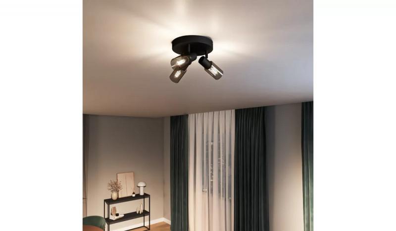 Philips 3er Palms Deckenstrahler in Schwarz IP20 - E14 Fassung - aus Glas und Metall