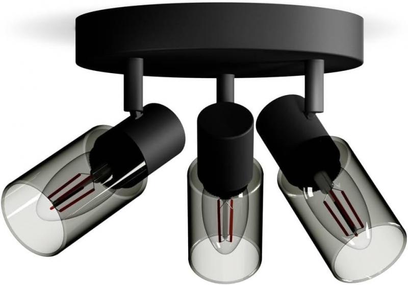 Philips 3er Palms Deckenstrahler in Schwarz IP20 - E14 Fassung - aus Glas und Metall