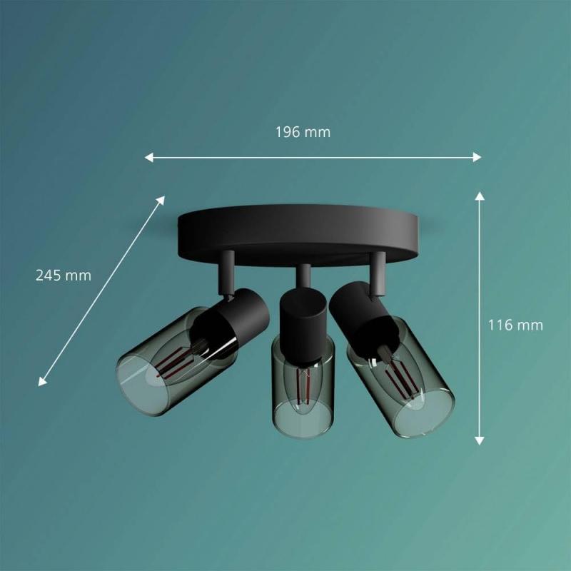 Philips 4er Palms Deckenstrahler in Schwarz IP20 - E14 Fassung - aus Glas und Metall