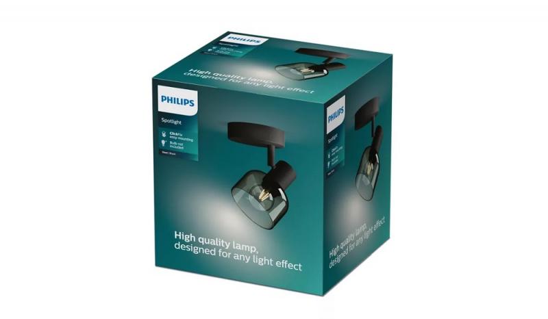 Philips 1er Sleet Decken-/Wandspot in Schwarz IP20 - E14 Fassung - aus Glas und Metall