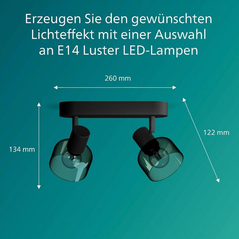 Philips 2er Sleet Decken-/Wandspot in Schwarz IP20 - E14 Fassung - aus Glas und Metall