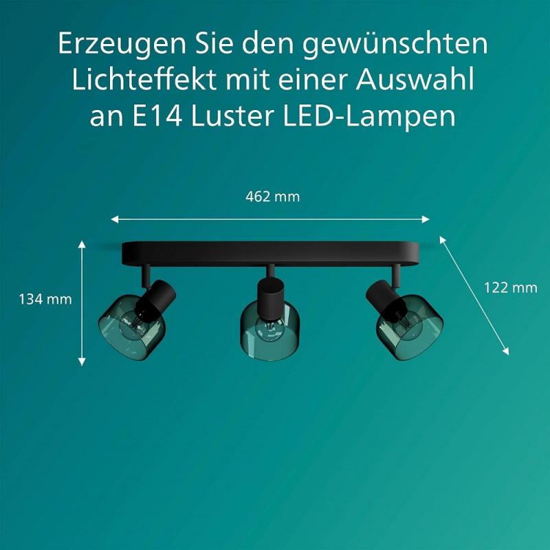 Philips 3er Sleet Deckenstrahler in Schwarz IP20 - E14 Fassung - aus Glas und Metall