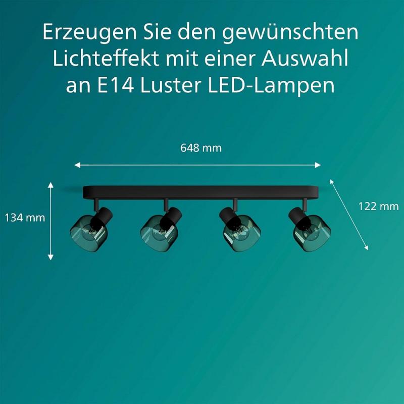 Philips 4err Sleet Deckenstrahler in Schwarz IP20 - E14 Fassung - aus Glas und Metall