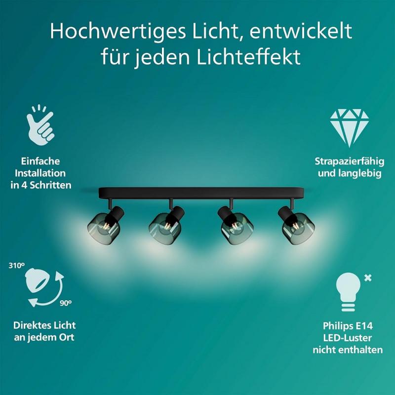 Philips 4err Sleet Deckenstrahler in Schwarz IP20 - E14 Fassung - aus Glas und Metall