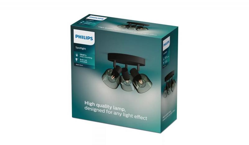 Philips 3er Sleet Deckenstrahler in Schwarz IP20 - E14 Fassung - aus Glas und Metall