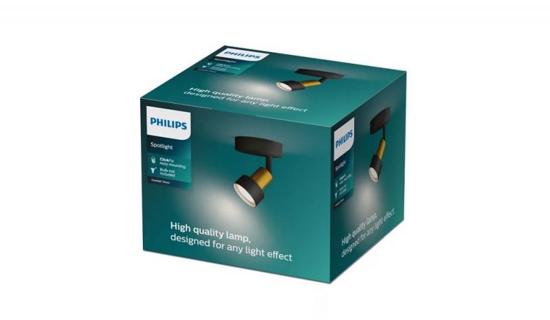 Philips 1er Conduit Decken-/Wandspot in Schwarz/Gold mit 1 x GU10 Fassung IP20