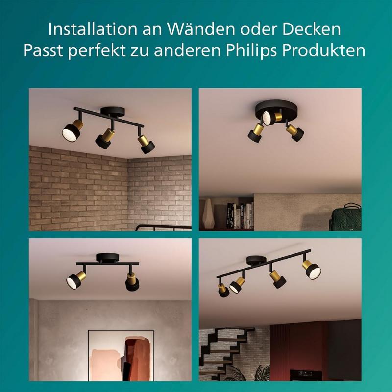 Philips 1er Conduit Decken-/Wandspot in Schwarz/Gold mit 1 x GU10 Fassung IP20