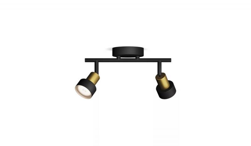 Philips 2er Conduit Decken-/Wandspot in Schwarz/Gold mit 1 x GU10 Fassung IP20