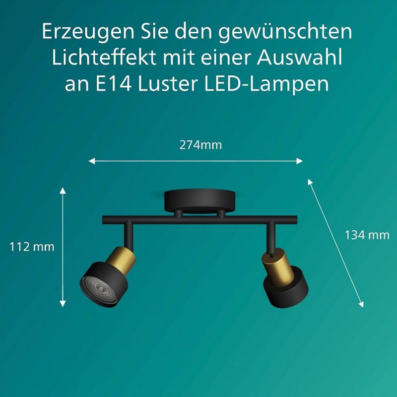 Philips 2er Conduit Decken-/Wandspot in Schwarz/Gold mit 1 x GU10 Fassung IP20