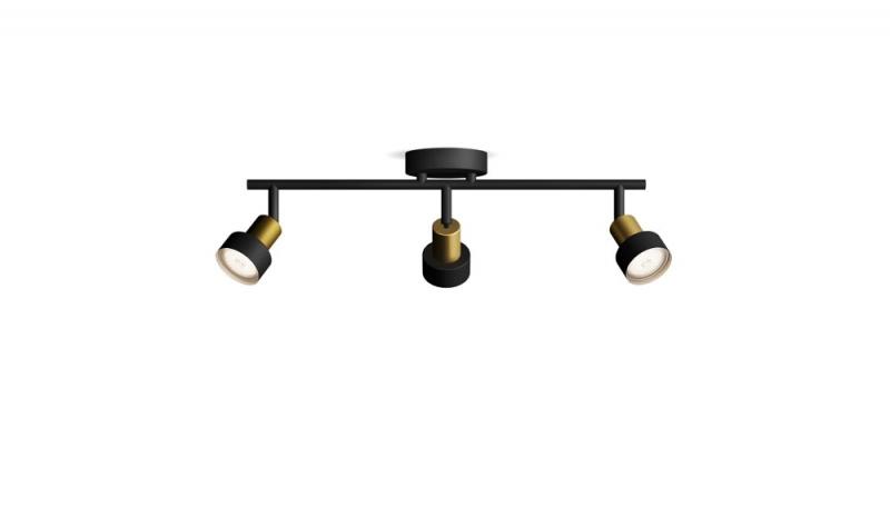 Philips 3er Conduit Decken-/Wandspot in Schwarz/Gold mit 1 x GU10 Fassung IP20