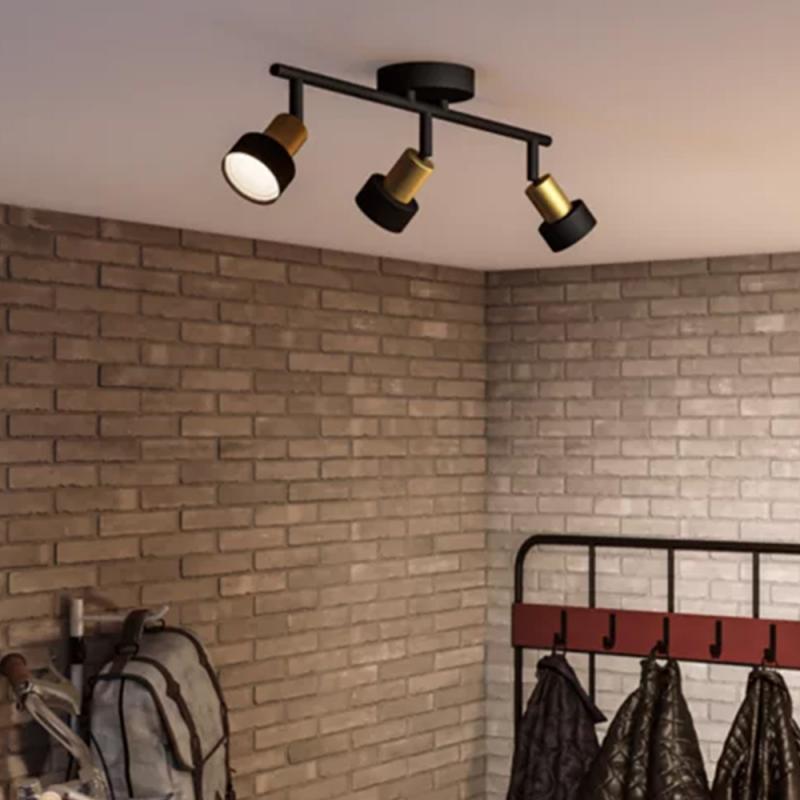 Philips 3er Conduit Decken-/Wandspot in Schwarz/Gold mit 1 x GU10 Fassung IP20