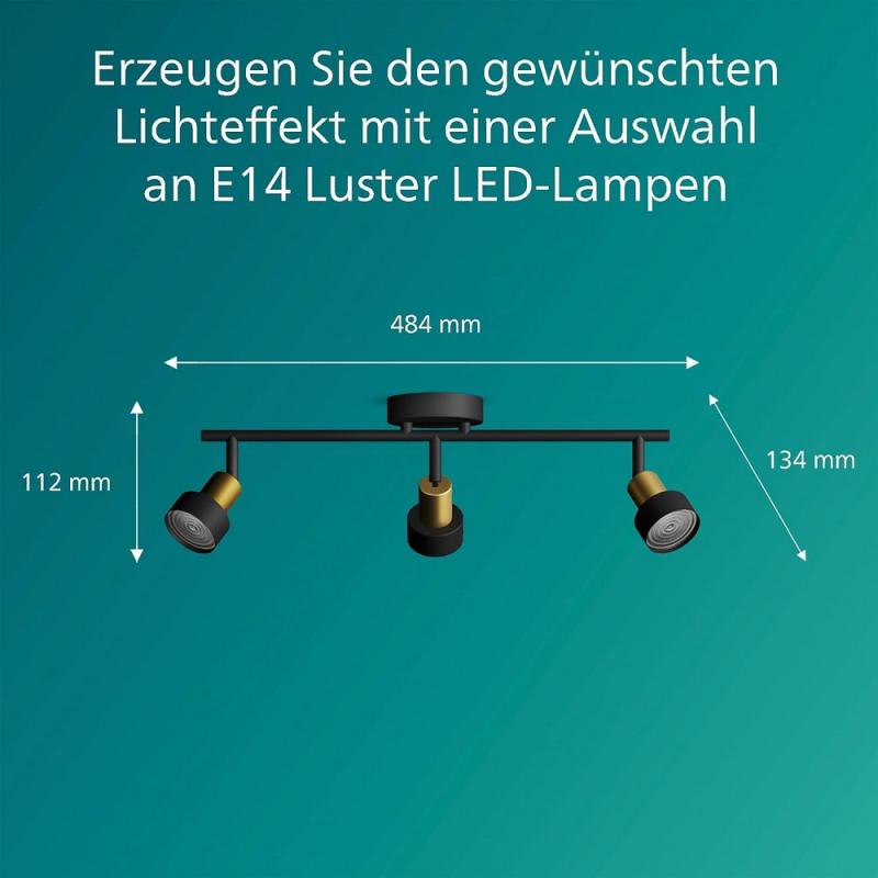 Philips 3er Conduit Decken-/Wandspot in Schwarz/Gold mit 1 x GU10 Fassung IP20