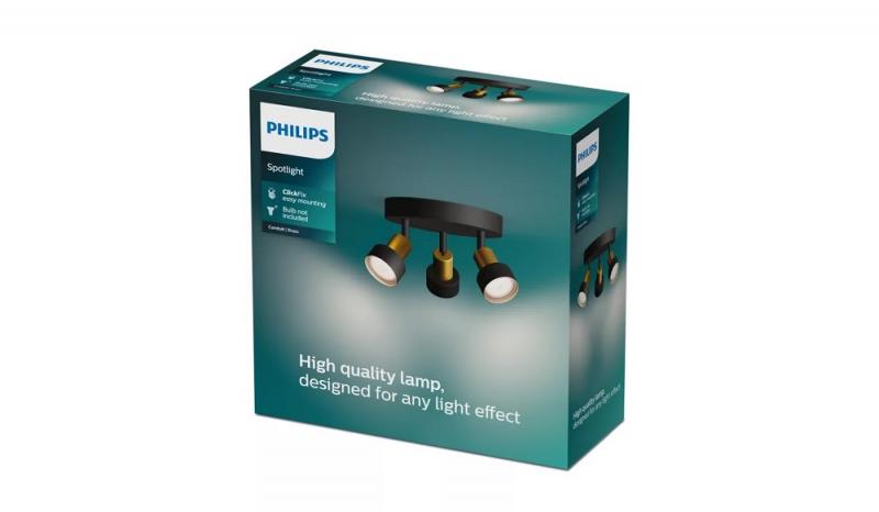Philips 3er Conduit Deckenstrahler in Schwarz/Gold mit 1 x GU10 Fassung IP20