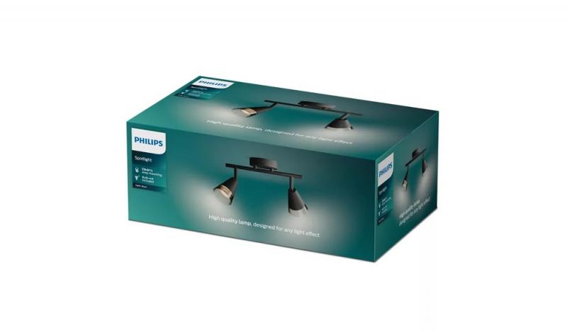 Philips 2er Cleft Decken-/Wandspot in Schwarz IP20 - GU10 Fassung - aus Glas und Metall