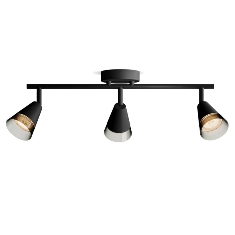 Philips 3er Cleft Decken-/Wandspot in Schwarz IP20 - GU10 Fassung - aus Glas und Metall