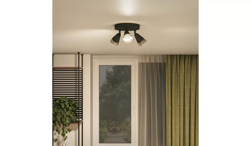 Philips 3er Cleft Decken-/Wandspot in Schwarz IP20 - GU10 Fassung - aus Glas und Metall