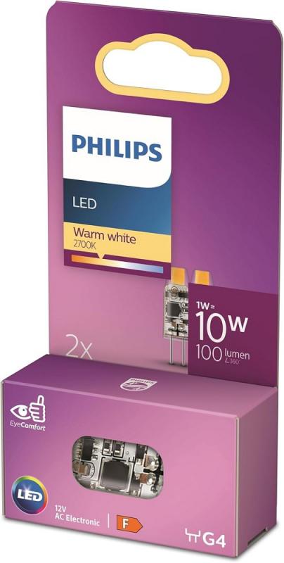 2er Set Philips LED G4 Brenner 1W 2700K 100lm Warmweiß transparent