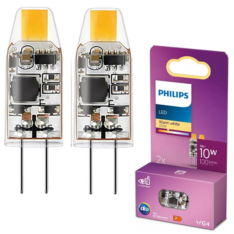 2er Set Philips LED G4 Brenner 1W 2700K 100lm Warmweiß transparent
