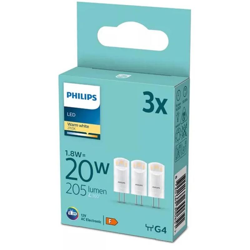3er Set PHILIPS LED G4 1,8W = 20W 205lm 2700K warmweiß Kapsel 12V
