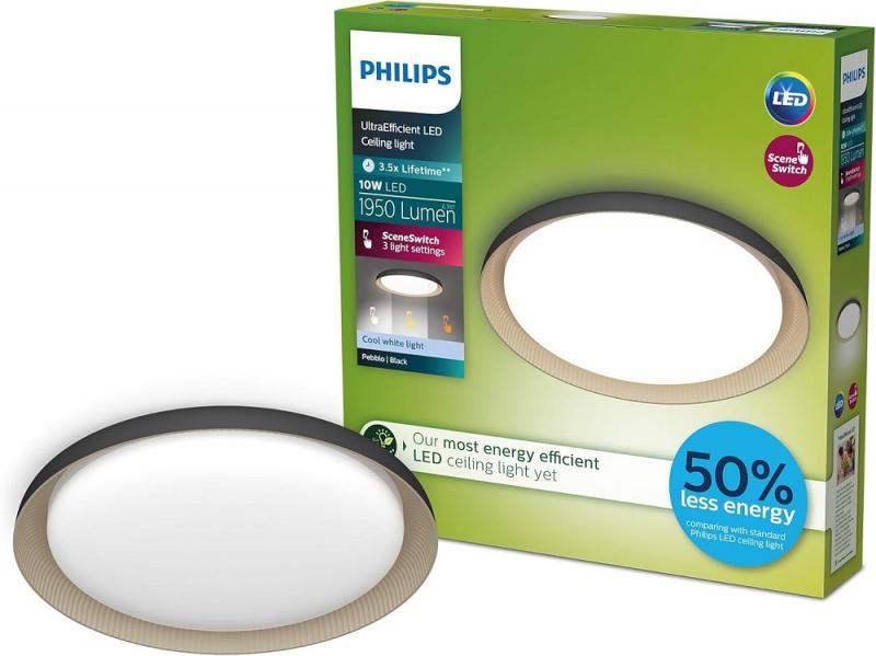Philips Pebblo UltraEfficient LED Deckenleuchte Schwarz/Beige 4000K SceneSwitch