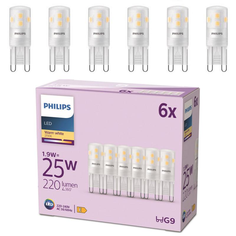 6er Set PHILIPS LED G9 Capsule 1,9W = 25W 220lm 2700K extra warmweiß