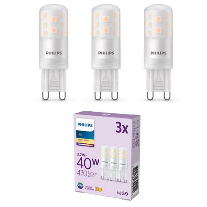 3er Set PHILIPS LED G9 Kapsel 3,7W = 40W 470lm 2700K extra warmweiß