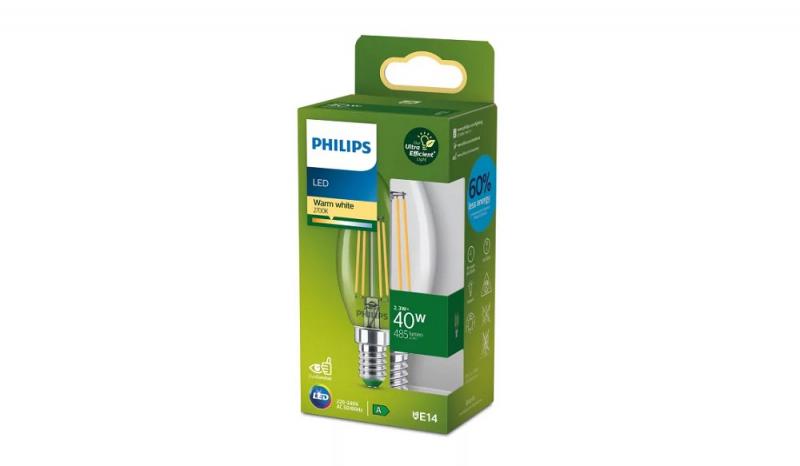 Philips E14 Classic ultraeffiziente LED-Kerzenlampe Filamentoptik 2,3W wie 40W warmweisses Licht