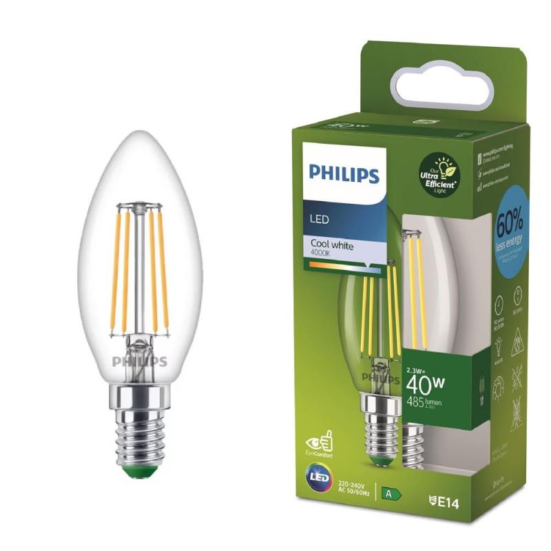 Philips E14 Classic ultraeffiziente LED-Kerzenlampe 2,3W wie 40W neutralweißes Licht Ultra Efficient