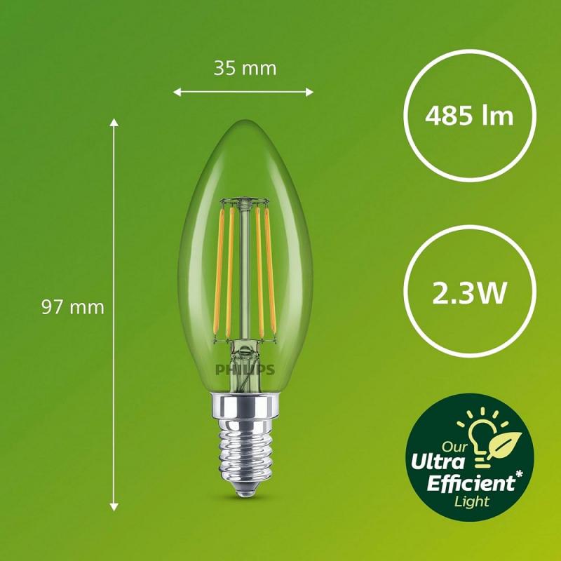 Philips E14 Classic ultraeffiziente LED-Kerzenlampe 2,3W wie 40W neutralweißes Licht Ultra Efficient