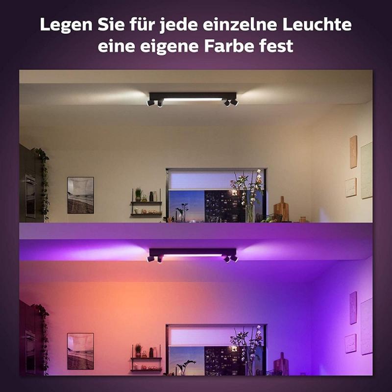Philips Hue White & Color Ambiance Centris 4er Spot, dimmbar, 16 Mio. Farben, steuerbar via App, kompatibel mit Amazon Alexa, schwarz