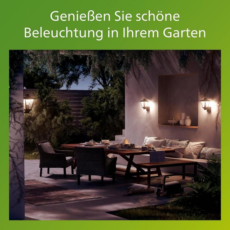 Philips Wandleuchte Kinno in Schwarz mit E27 Fassung IP44