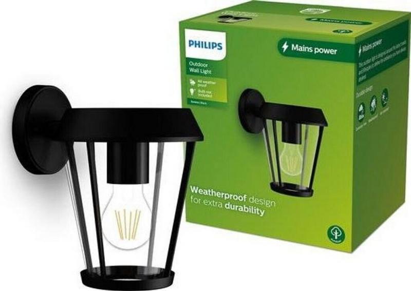 Philips Wandleuchte Sunera in Schwarz mit E27 Fassung IP44
