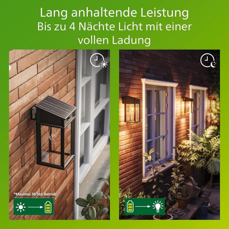 Philips Solar Wandleuchte Geri Ultra Efficient in Schwarz mit Bewegungssensor & warmweißes Licht IP44