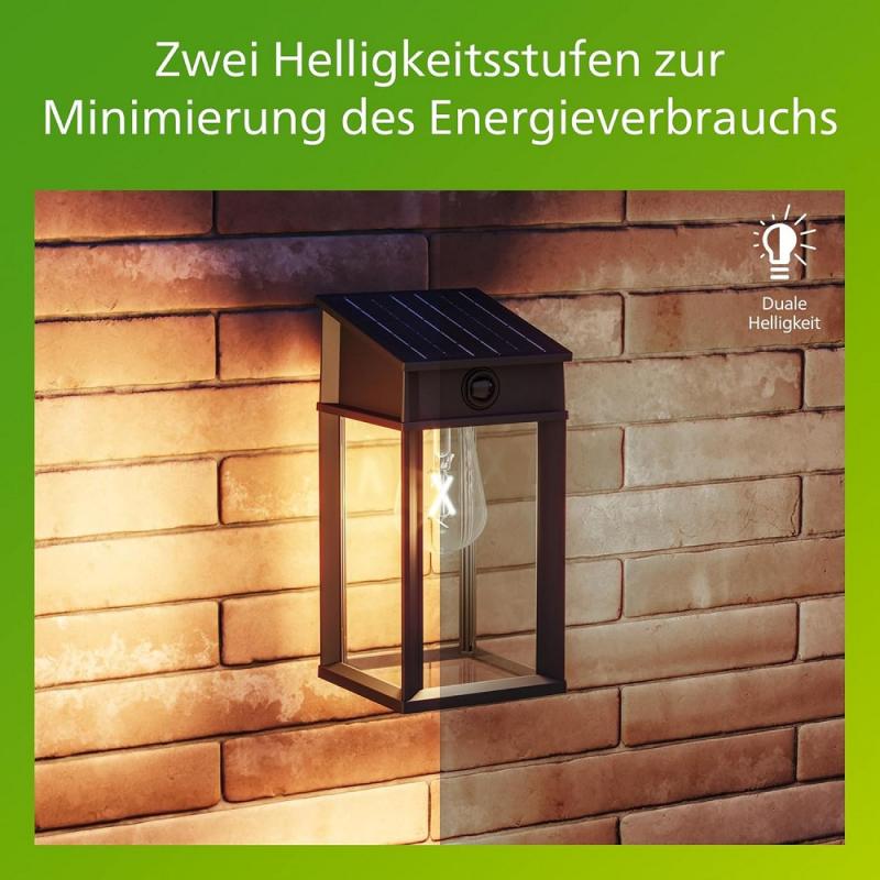 Philips Solar Wandleuchte Geri Ultra Efficient in Schwarz mit Bewegungssensor & warmweißes Licht IP44