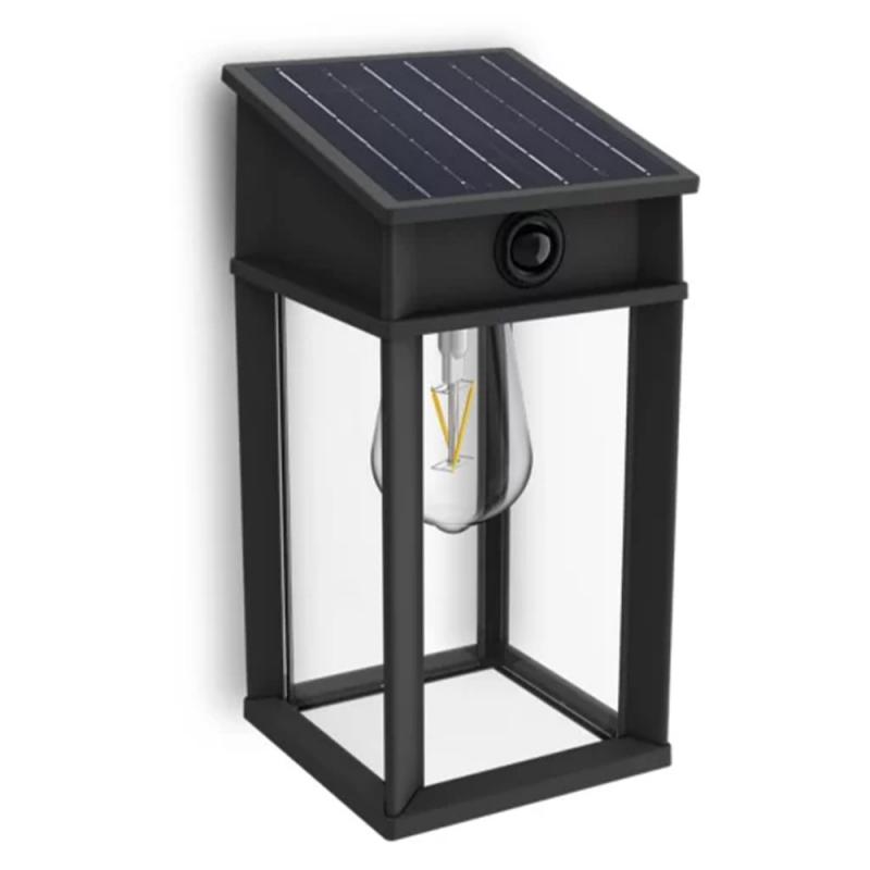 Philips Geri Solar-Wandleuchte Ultra Efficient für den Außenbereich Schwarz - austauschbare Solarlampe, Bewegungssensor, 4000K neutralweißes Licht