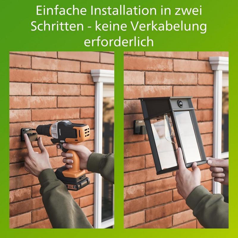 Philips Geri Solar-Wandleuchte Ultra Efficient für den Außenbereich Schwarz - austauschbare Solarlampe, Bewegungssensor, 4000K neutralweißes Licht