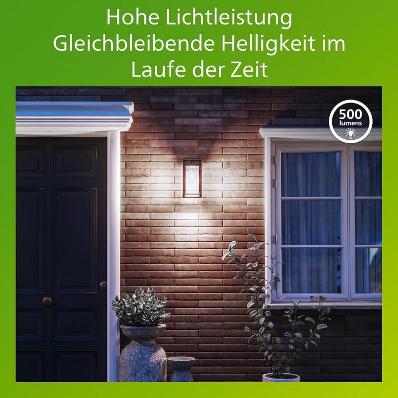Philips Geri Solar-Wandleuchte Ultra Efficient für den Außenbereich Schwarz - austauschbare Solarlampe, Bewegungssensor, 4000K neutralweißes Licht
