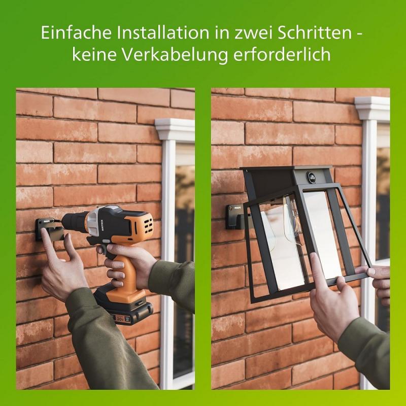 Philips Wandleuchte Lysin für den Außenbereich UltraEfficient Solar Schwarz - austauschbare Solarlampe, Bewegungssensor, 4000K neutralweißes Licht